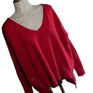 Bisou Bisou Top Women X-Small V-Neck Michele Bohbot Blouse Assym Zippers Red XS